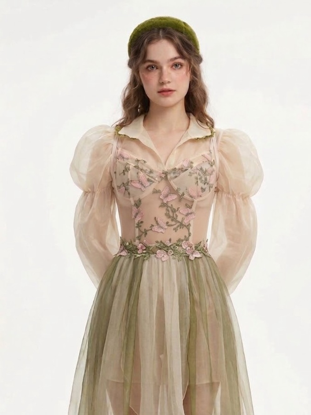 Fairycore Sheer Bodysuit Butterfly Sheer Lace Up Romantic Earthy Goblincore Boho